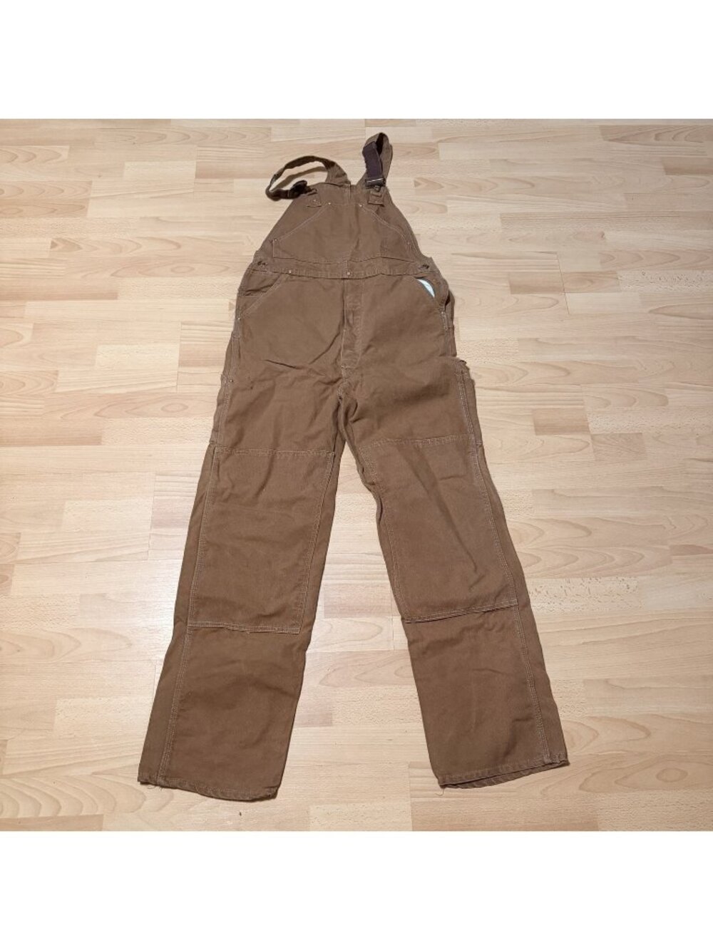 Vintage 80s 90s Carhartt Bib Overalls Duck Canvas Double Knee Tan USA Made XL 44